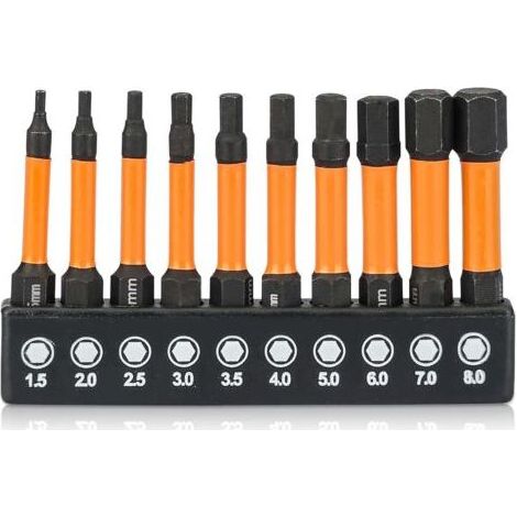 Lot de 10 forets pour clé Allen hexagonale, forets pour clé Allen, tige hexagonale de 6,35 mm, embouts de tournevis à percussion, embouts de tournevis hexagonaux métriques (H1,5-H8) (1/5)