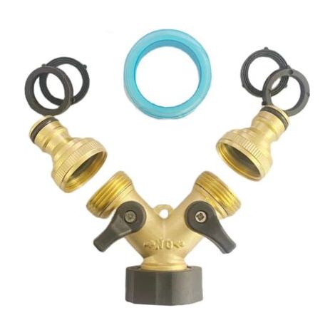Robinet Double Machine a Laver, 2-Voies Y-Distributeur, Adaptateur Tuyau Arrosage en Laiton de 3/4"&1/2", Raccord en Y avec 2 Répartiteur de Tuyau pour Connexion de 2 Appareils (1/5)