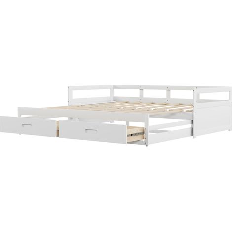 Cama nido extensible 90/180 x 200 cm con 2 cajones, estructura de madera blanca HOMVRA (1/5)
