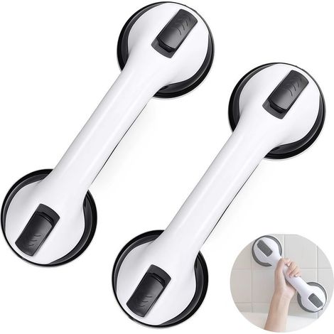 Poignée d’appoint à ventouse ultra-forte – 2 pièces, barre de sécurité 30 cm pour salle de bain, douche et cuisine, fixation sur verre ou mur lisse, noir (1/5)