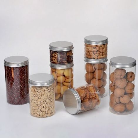 6 piezas，Tarro para frutos secos，Recipiente para infusiones，Tarros para alimentos，Tarro de plástico de 85 mm，85 mm (1/4)