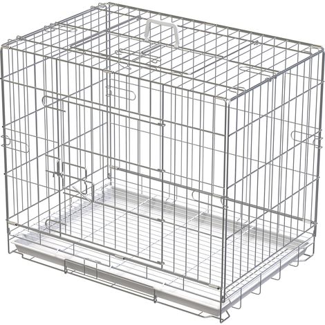 Cage pour chien pliable métal blanc plateau amovible porte verrouillable 61x43x50 cm