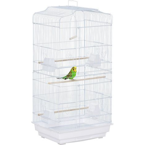 Pawhut Cage à oiseaux volière avec mangeoires perchoirs plateau excrément amovible cage pour canaris perruches perroquets 46,5 x 35,5 x 92 cm blanc (1/5)