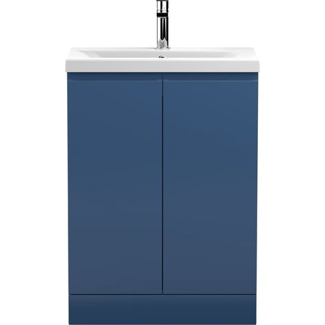 Hudson Reed Urban Floor Standing 2-Door Vanity Unit with Basin 1 Satin Blue - 600mm Wide (1/5)