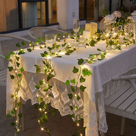 Lierre artificiel, feuille Guirlande lumineuse, 2M 20 LED decoration chambre aesthetic Vert Feuille, guirlandes lumineuses pour Célébration, Mariage, Cuisine, Jardin, Bureau Deco (1 Pièces) (1/4)