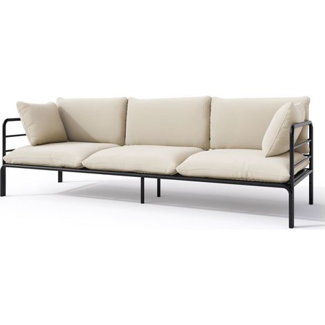 Selsey Worcully - Garten-Sofa 3-Sitzer, wasserabweisend, beige/schwarzes Gestell (1/3)