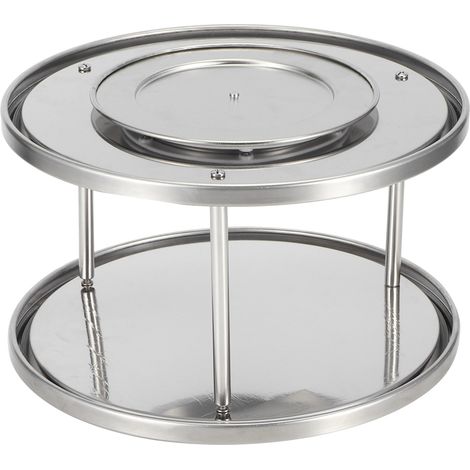 Plateau tournant double couche en acier inoxydable, étagère à épices, accessoire de cuisine (1/4)