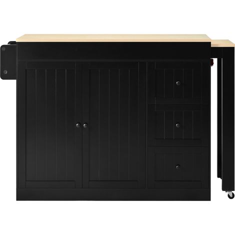 Isola da cucina mobile estensibile nera con cassetti e portaspezie in MDF (1/5)