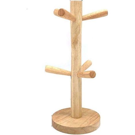 Porte-Tasses - Bois Massif - Pour Comptoir Cuisine - 6 Crochets - Hauteur 32 Cm - Diamètre Base 12,5 Cm (1/5)
