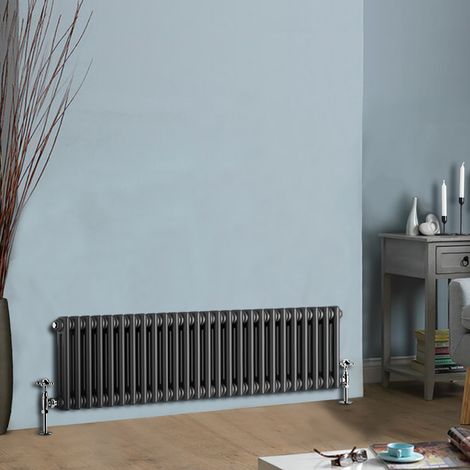 Traditional Anthracite Horizontal Cast Iron Style Radiator Double Column 300 x 1190mm (1/4)
