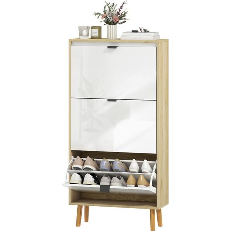 Meuble à chaussures étroit 3 tiroirs rabattables 60x24x127 cm blanc (1/5)