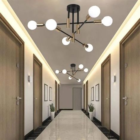 2PCS 6 lampes-Plafonnier Industriel Couloir,Lampe Plafonnier Vintage Style Nordique pour Salon Chambre Hôtel (1/4)