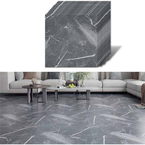 Dalle PVC Adhesive Sol Marbre Gris Carrelage Adhesif Sol pvc Adhesif Carreaux Adhesif Cuisine Autocollant Salle de Bain Imperméable Dalle Garage Salon Amovible 1.5mm 30 cm × 30 cm 12 Pièces (1/5)