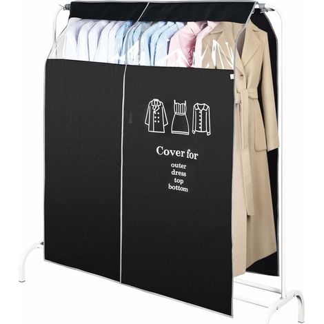 Copertura lunga per armadio 120 x 120 cm, antipolvere e traspirante, con finestra trasparente, adatta per camicie e cappotti, colore nero. (1/5)
