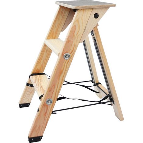 Echelle escabeau en bois 2 marches avec tablette