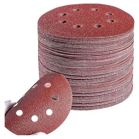 Juego de discos de lijado de 125 mm, 100 hojas, papel de lija redondo de 8 agujeros, grano 20 P40/P60/P80/P120/P240, para lijadoras orbitales, para pintar madera y metal. (1/4)