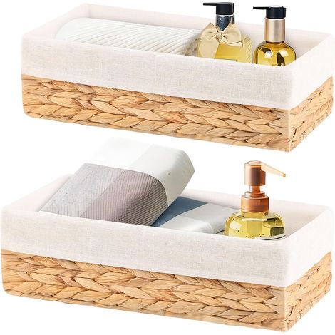 Set de 2 Tressés Paniers de Rangement, Boite en Osier, Cube Décoratifs avec Doublure, Pour Chambre, Salle de Bain, Bureau, Jacinthe D'eau, STB201-H