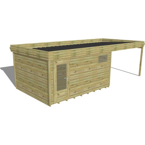 ABRI DE JARDIN bois Pin autoclave 27mm - 7,84x3,44m / 27m2 - Bac acier - Plancher bois (1/5)