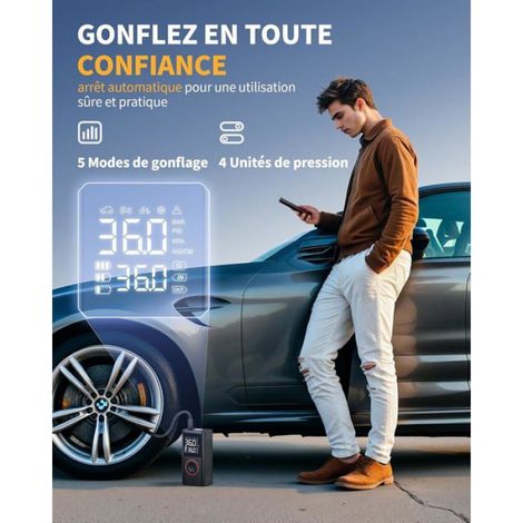 1 Compresseur d'air portable, 150 PSI, écran numérique, arrêt automatique, pour voiture vélo moto ballon (1/5)