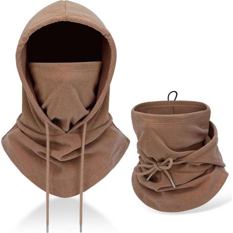 Cagoule polaire hiver homme femme, masque ski chaud et coupe-vent, tour de cou ajustable marron (1/5)