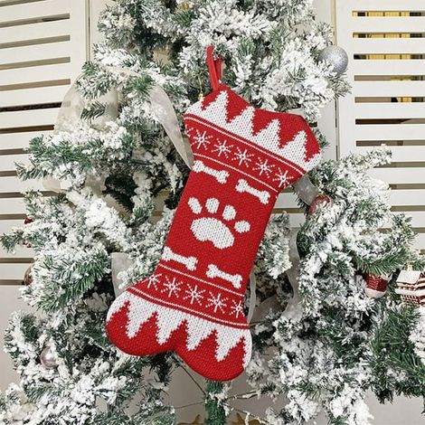 Chaussette de Noël pour Chien en Toile de Jute à Carreaux, Décoration de Sapin et Cheminée, Os Suspendu, Lot de 1