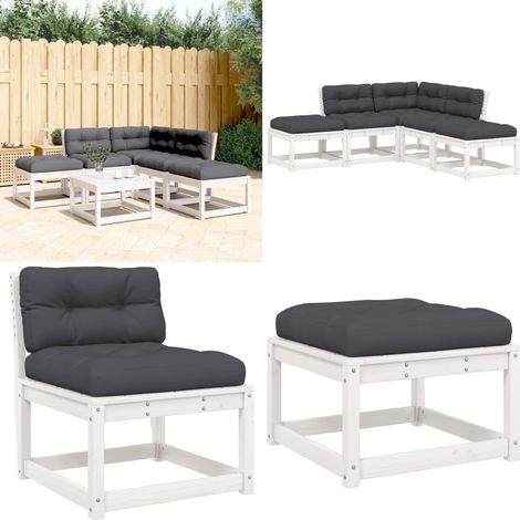 Salon de jardin 5 pcs avec coussins blanc bois massif de pin - Ensemble Salon De Jardin - Salon Extérieur - Meuble De Jardin - Canapé D'extérieur - Mobilier De Jardin - Home & Living (1/5)