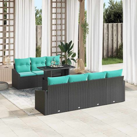 vidaXL Set Divano da Giardino 8 pz Nero e Blu polyrattan (1/5)