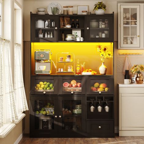 Küchenschrank 120/40/181,7 cm Schwarz mit LED, USB und viel Stauraum (1/5)