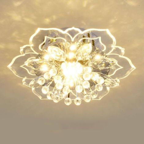 Plafonnier LED moderne en cristal - Lustre rond nordique - éclairage cosy pour couloir, salon - finition artisanale élégante (1/5)