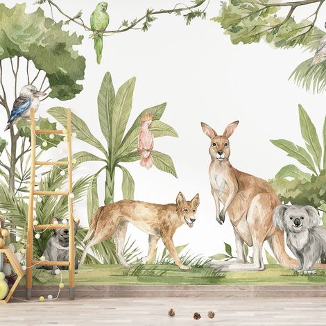 Papier peint panoramique Enfants - Animaux de l'Australie - 130 cm x 91 cm (1/4)
