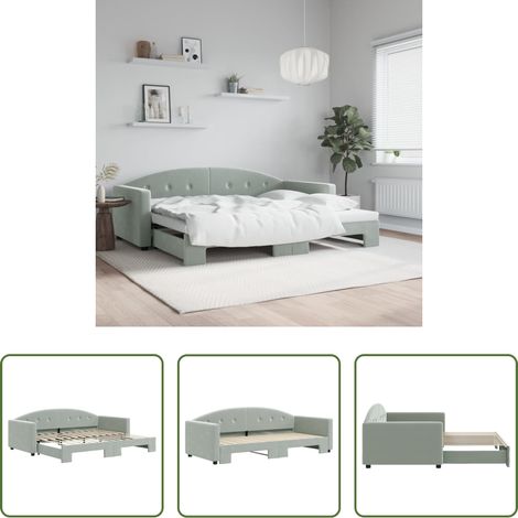 vidaXL Sofa-Bett - Tagesbett Ausziehbar Hellgrau 90x200 cm Samt (1/5)