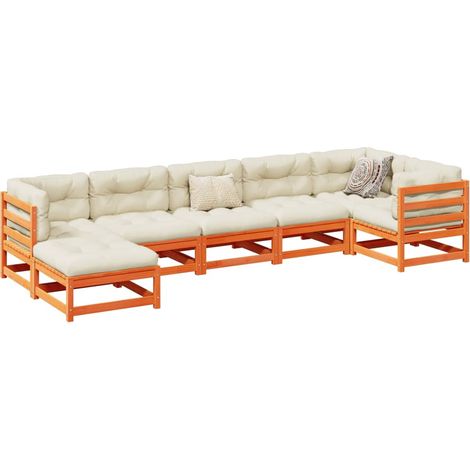 7-tlg. Garten-Sofagarnitur mit Kissen Wachsbraun Kiefernholz (1/5)