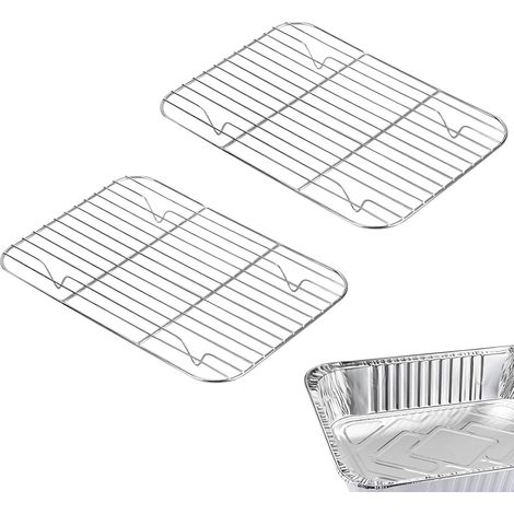 Set mit 2 Edelstahl-Grillrosten (24,4 cm x 17,8 cm), Sicherheits-Backrosten aus Metallgitter, geeignet zum Kochen und Grillen
