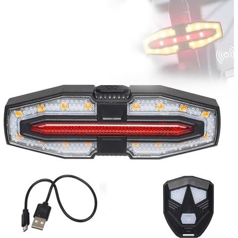Luz trasera para bicicleta con intermitente,control remoto inalámbrico,resistente al agua,recargable por USB (1/5)