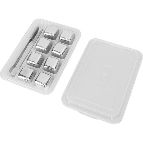 Ensemble de 8 glaçons en acier inoxydable poli miroir avec boîte à clip, réutilisables pour boissons, whisky, etc.