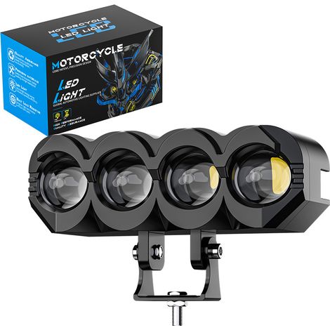 Projecteur LED Moto 4 LEDs, Phare Auxiliaire Extérieur Haute Luminosité, Feu Anti-brouillard 33W 3300LM, Bi-couleur Blanc/Jaune Spot Beam, IP68 DC9-80V, pour Voiture Moto 4x4 Camion Bateau(4PCS) (1/5)
