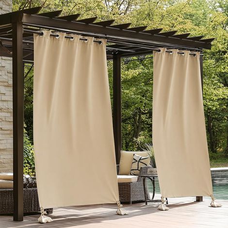 Rideau Extérieur Imperméable, Lot de 2 Rideau pour Pergola à Oeillets en Haut, Rideaux Occultants Imperméables a Sacs Lestés pour Patio de Chambre Maison Douche de Piscine, L132 x H243cm (1/5)