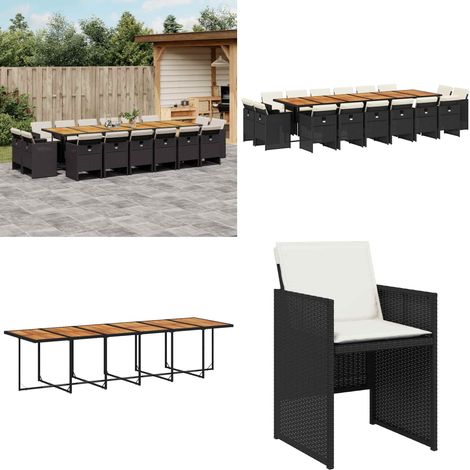Ensemble à manger de jardin 17 pcs coussins noir résine tressée - Meubles De Jardin - Salon De Jardin - Set De Jardin - Table De Jardin - Chaises De Jardin - Home & Living (1/5)