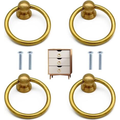 Set mit 4 Möbelgriffringen aus Metall – Retro-Stil – Gold