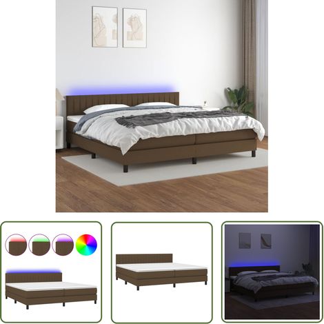 The Living Store Sommier à lattes de lit matelas et LED Marron foncé 200x200 cm - Sommier Tapissier - Lit Plateforme - Lit Avec Led - Matelas À Ressorts Ensachés - Têted Lit Ajustable (1/5)