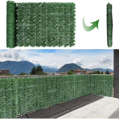 Pantalla de hiedra artificial para balcón, 1 x 3 m, para terraza, decorativa para setos de jardín (1 unidad) (1/5)