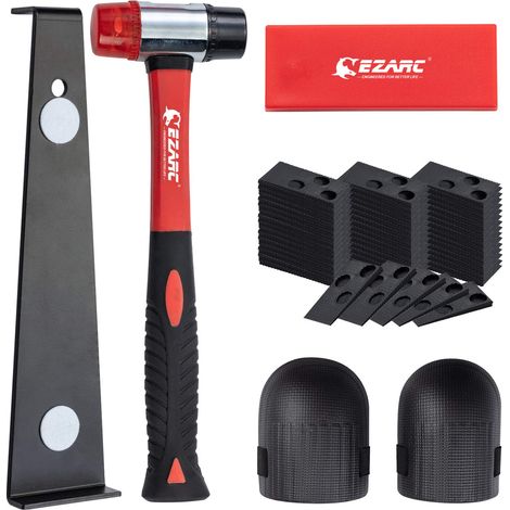 Kit d'installation pour Parquet Stratifié avec 60 Entretoises, Barre de Traction, Bloc de taraudage en caoutchouc, Maillet à double face, Genouillères (1/5)