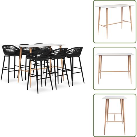Ensemble de bar 7 pcs Blanc et noir - Ensemble De Bar - Meuble De Salle À Manger - Table De Bar - Tabourets De Bar - Mobilier Moderne (1/5)