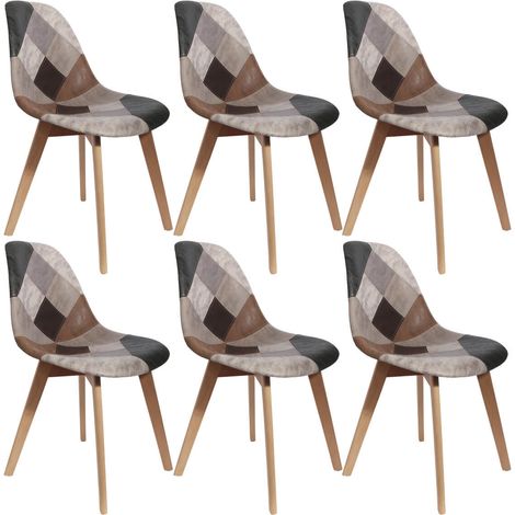 Altobuy – Lot de 6 chaises scandinaves en tissu aspect cuir – Piétement en bois massif – Hauteur d'assise 49 cm – Dimensions 46 x 55 x H85 cm (1/5)