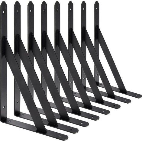 Squadra di fissaggio a parete 200 x 120 mm – Confezione da 8 supporti triangolari in acciaio nero – Portata 30 kg – Antiruggine e resistenti (1/5)