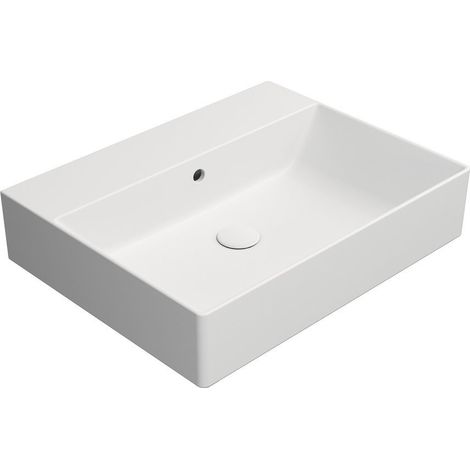 Lavabo en céramique KUBE X 60x47cm, sans trou pour robinetterie, blanc mat (1/4)