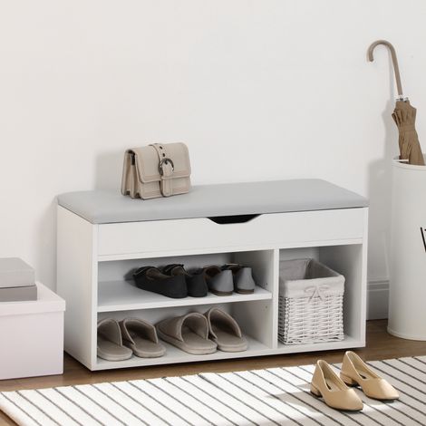 Blanc 80x30x43cm - Armoire à chaussures pour rangement, support à chaussures Établi avec étagères de siège, tiroir et coussin, deux niveaux
