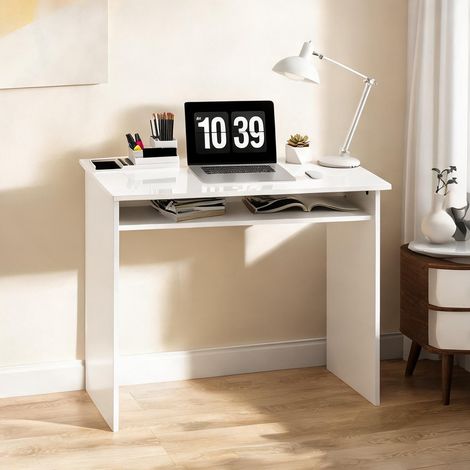 Bureau blanc laqué en panneau de particules 90 x 50 x 74 cm (1/5)