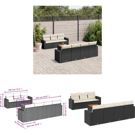 8-tlg. Garten-Sofagarnitur mit Kissen Schwarz Poly Rattan - Gartensortiment - Outdoor Möbel - Gartenlounge - Lounge Set - Rattan Gartenmöbel - Home & Living (1/3)
