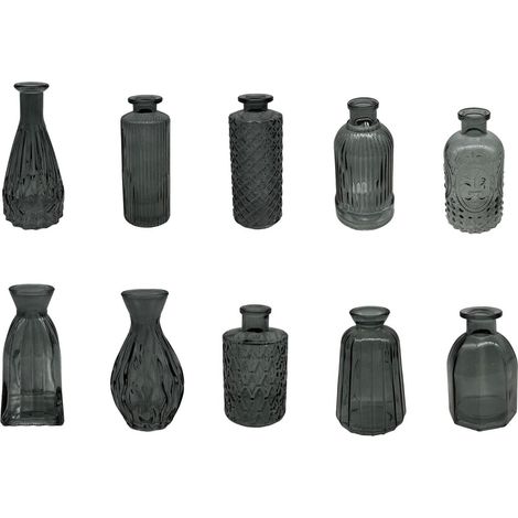 Juego de 10 jarrones decorativos de vidrio texturizado estilo vintage